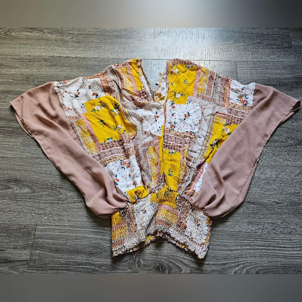Adora Patchwork Boho Butterfly Wing Sleeve top Small